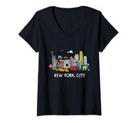 Donna Cool New York City Sketch Drawing Art Illustration Graphic Maglietta con Collo a V