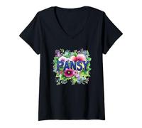 Donna Cool Pansy Flower Costume per Viole del Pensiero e Stagione di fioritura Maglietta con Collo a V