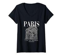 Donna Cool Paris Arc de Triomphe Line Art Illustration Graphic Maglietta con Collo a V