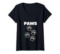 Donna Cool Paws Graphic Design Tees - Cat Dogs Paws Short Sleeve Maglietta con Collo a V