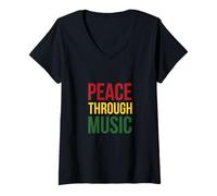 Donna Cool Peace Through Music Shirt Reggae Music Festival Maglietta con Collo a V