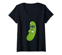 Donna Cool Pickle Cartoon Funny Retro Y2K Aesthetic Maglietta con Collo a V