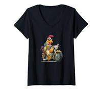 Donna Cool Pollo Biker Costume per Gli Amanti della Moto Maglietta con Collo a V