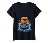 Donna Cool Pomerania con occhiali da sole cane jet ski Rider Summer Pet Maglietta con Collo a V