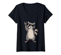 Donna Cool Raccoon Rock On Funny Animal Lover Graphic Occhiali da Sole Maglietta con Collo a V
