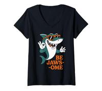 Donna Cool Retro Shark in occhiali da sole Be Jawsome Funny Shark Maglietta con Collo a V