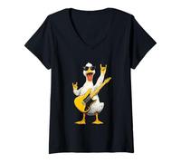 Donna Cool Rock Duck - Occhiali da Sole con Motivo Chitarrista Maglietta con Collo a V