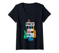 Donna Cool Rock & Roll Music Make Some Noise Musical Instruments Maglietta con Collo a V