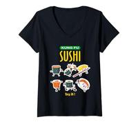 Donna Cool Sarcastic Kung Fu Sushi Novelty Graphic Cool Designs Maglietta con Collo a V