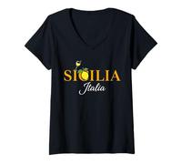 Donna Cool Sicilia Italia Souvenir Italia Limone Italiano Maglietta con Collo a V