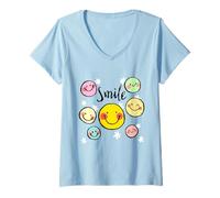 Donna Cool Silhouette Happy Smile Face Illustration Graphic Design Maglietta con Collo a V