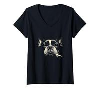 Donna Cool Smoking Bulldog Francese Amante dei Cani Umorismo Maglietta con Collo a V