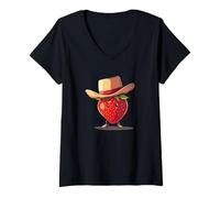 Donna Cool Strawberry Cowboy Look per Un Look Carino e Adorabile Maglietta con Collo a V