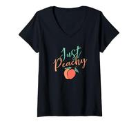 Donna Cool Summer Fruit Retro Just Peachy & Keep it Peachy Graphic Maglietta con Collo a V