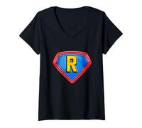 Donna Cool Super R Alphabet Cute Initial Monogram Letter R Graphic Maglietta con Collo a V