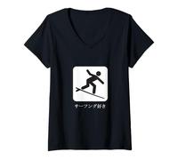 Donna Cool Surf Lover in Scrittura Giapponese Amo Surf Maglietta con Collo a V