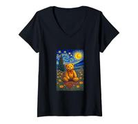 Donna Cool Teddy Bear in The Starry Night Painting Concept Art Maglietta con Collo a V