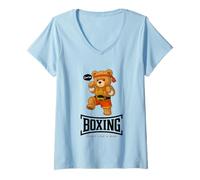 Donna Cool Teddy Bear Man Boxing Fight Style Illustration Graphic Maglietta con Collo a V