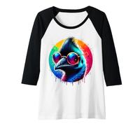 Donna Cool Tie Dye Cassowary Sunglasses Bird Illustration Art Maglia con Maniche Raglan