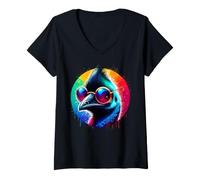 Donna Cool Tie Dye Cassowary Sunglasses Bird Illustration Art Maglietta con Collo a V
