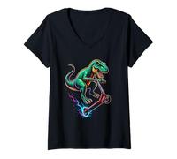 Donna Cool Tyrannosaurus - Monopattino Freestyle T-Rex Retro Maglietta con Collo a V
