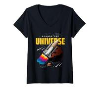 Donna Cool Universe Space Shuttle Illustration Graphic Designs Maglietta con Collo a V