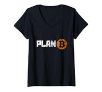Donna Cool Vintage Bitcoin Cryptocurrency Plan B, Bitcoin Graphic Maglietta con Collo a V