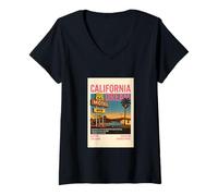 Donna Cool Vintage California Illustration Novelty Graphic Designs Maglietta con Collo a V