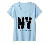 Donna Cool Vintage New York City Style Tee Shirt, New York City Maglietta con Collo a V