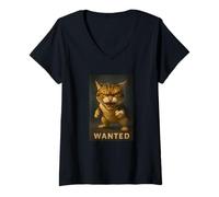 Donna Cool Wanted Funny Wild Fury Cat Illustration Graphic Designs Maglietta con Collo a V
