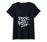 Donna Cool Wild Rock And Roll Typography Graffiti Style Music Art Maglietta con Collo a V