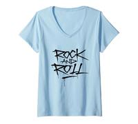 Donna Cool Wild Rock And Roll Typography Graffiti Style Music Maglietta con Collo a V