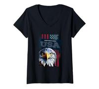 Donna Cool Wild USA Eagle Illustration Novelty Graphic Designs Maglietta con Collo a V