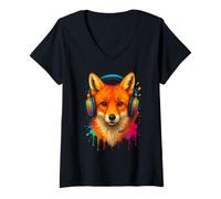 Donna Cooler DJ Fox divertente DJ Fox Diskjockey Good Vibes Maglietta con Collo a V