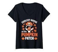 Donna Coolest Goose At The Pumpkin Patch Halloween Ringraziamento Maglietta con Collo a V