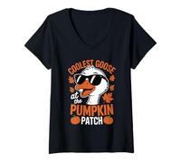 Donna Coolest Goose At The Pumpkin Patch Halloween Ringraziamento Maglietta con Collo a V