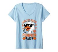 Donna Coolest Goose At The Pumpkin Patch Halloween Ringraziamento Maglietta con Collo a V