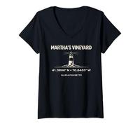 Donna Coordinate del Faro di Marthas Vineyard Massachusetts Maglietta con Collo a V
