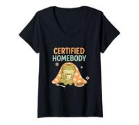 Donna Coperta da tè certificata Homebody Frog Cozy Maglietta con Collo a V