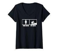 Donna Copertura di tua sorella Mia sorella Fratello Funny Roofer Maglietta con Collo a V