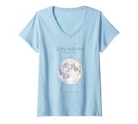 Donna Copia Luna Gioia Celeste Estetica Luna Piena Botanica 3 Maglietta con Collo a V