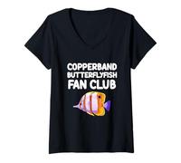 Donna Copperband Butterflyfish Tropical Fan Club, barriera corallina con Becco Maglietta con Collo a V