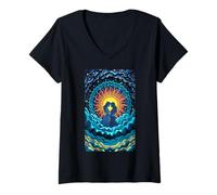 Donna Coppia Romantica Sole Luna Amore Celeste Union Stars Maglietta con Collo a V