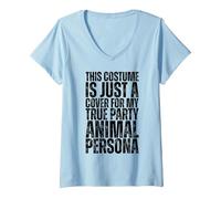 Donna Copricostume per Il Mio Vero Personaggio da festaiolo Maglietta con Collo a V, Celeste, L