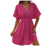 Donna Copricostumi Estate Copri Costume Vestito Da Camicia Spiaggia Cotone Vestitino Estivi Lungo Copricostume Bagno Mare Scollo A V Abito Tinta Unita Coprire Crochet Allentato Costumi Cover Up