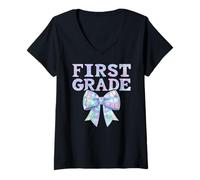 Donna Coquette Bow 1 ° Grado Primo Preppy Kids Primo Giorno di Scuola Maglietta con Collo a V