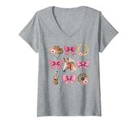Donna Coquette Bow Equitazione Western Girl Country Cowgirl Maglietta con Collo a V