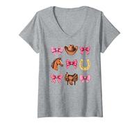 Donna Coquette Bow Equitazione Western Girl Country Cowgirl Maglietta con Collo a V