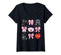 Donna Coquette Bow Geriatric Nurse Nursing Girl Gerziatry Maglietta con Collo a V