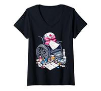 Donna Coquette Bow Geriatric Nurse Nursing Sedia a rotelle Gerziatria Maglietta con Collo a V